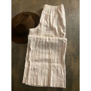 J.Jill Linen Light Beige and Pink Striped Wide-Leg Pants